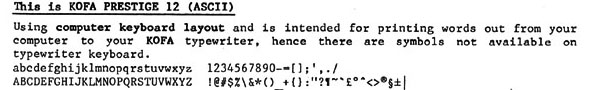 This is KOFA PRESTIGE 12 (ASCII)